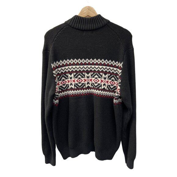 Izod Black & Red Quarter Zip Fair Isle Warm Sweater - Picture 6 of 8